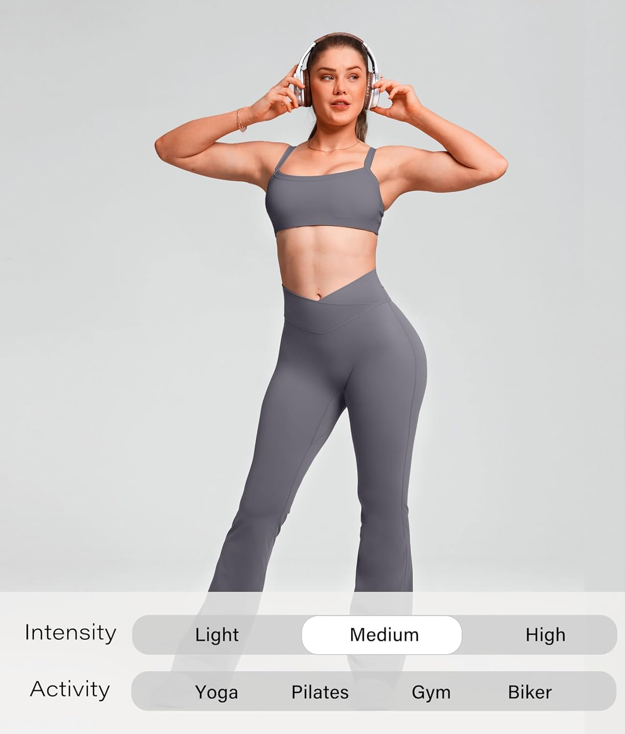 Sogetdo Adjustable Spaghetti Strap Sports Bra- Square Neck Wireless Padded Yoga Workout Crop Top