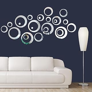 ZEACCT Removable Wall Sticker Decal Acrylic Mirror Setting Round Mirror Wall Stickers Self Adhesive Mirror DIY Mirror Wall Sticker Wall Sticker Decal for Home Living Room Bedroom Decor (24 Pieces)