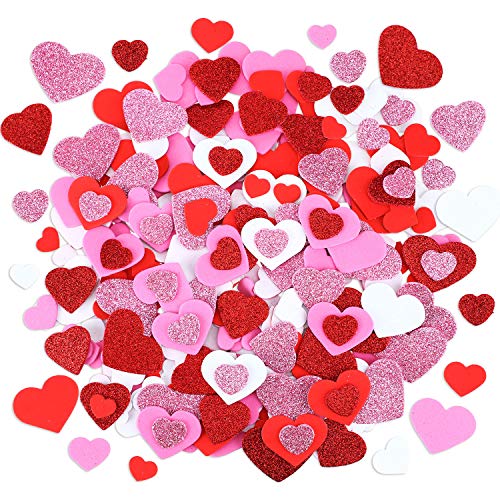 Heart Shape Stickers Foam Glitter Decals Self Adhesive Valentine Stickers for Valentine's Day Wedding Crafts (520)