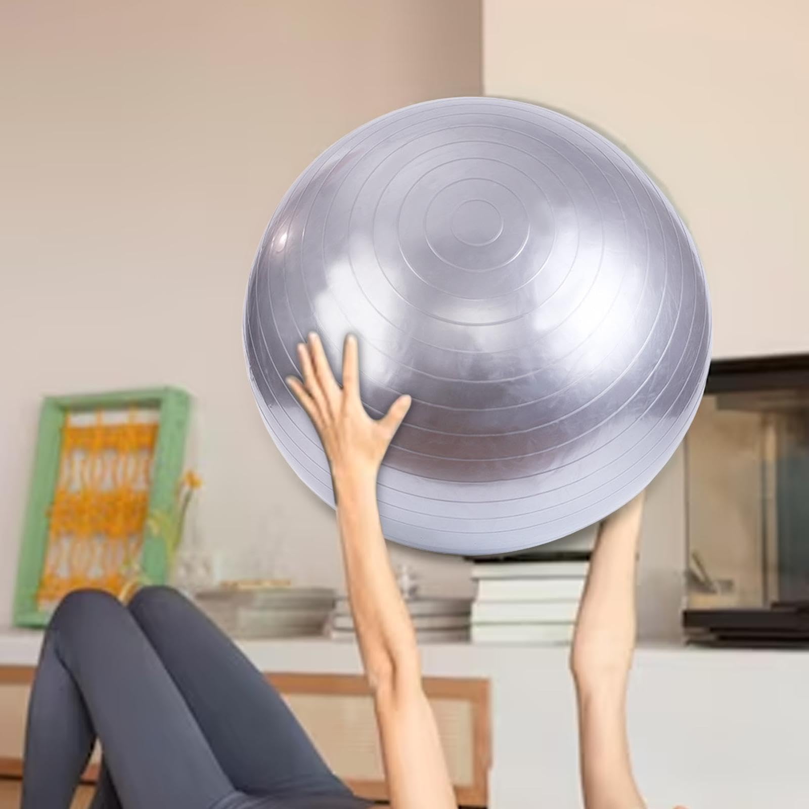 Palla da yoga, antiscivolo, spessa, per equilibrio, palestra, ginnastica, 55 cm, argento