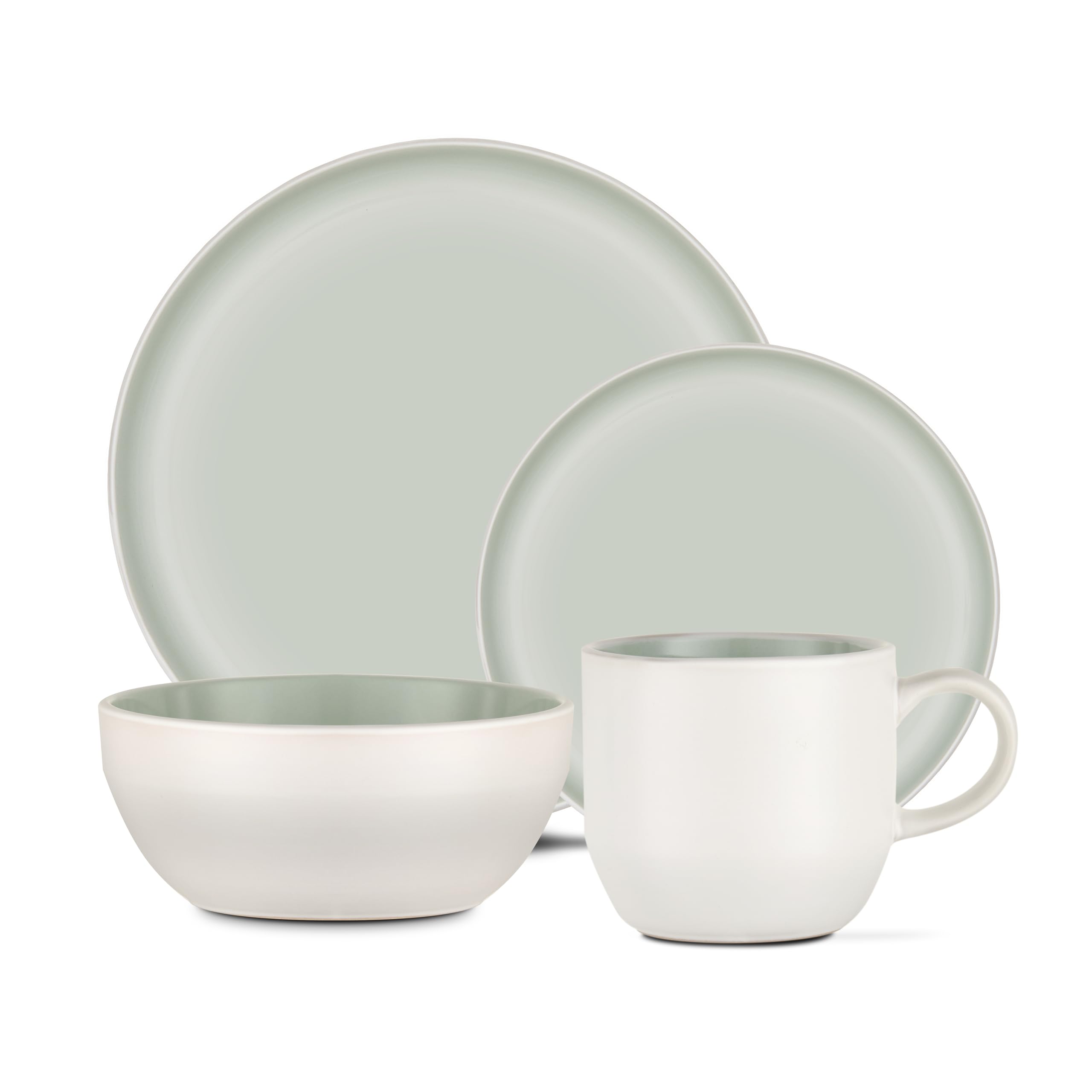 Barbary & Oak, Oslo 16 Piece Dinner Set, Crafted from Strong & Durable Stoneware, Chip & Scratch Resistant, Dishwasher & Microwave Safe, White & Mint Green, BO867004GRN