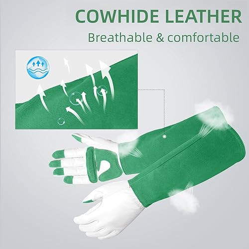 Miniatura 3 de Guantes largos de jardinería a prueba de espinas, regalos de jardinería para hombres, guantes de cuero a prueba de pinchazos para recortar cactus,