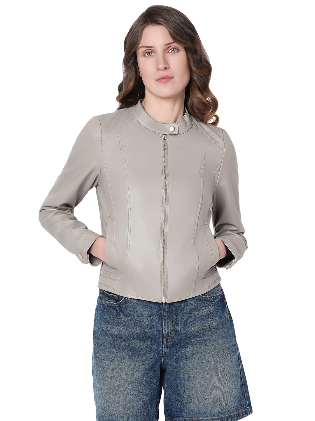 VERO MODA Women's Vmfavodream Coated Jacket Ent Leather Jacket, Moon Rock, S