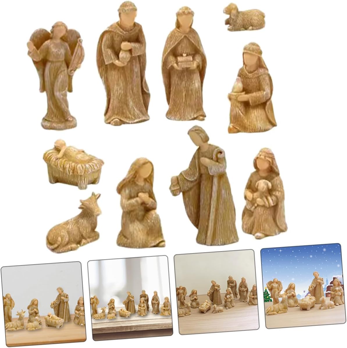 SECFOU 10pcs Small Resin Nativity Figurines Set Jesus Birth Christmas Ornaments Delicate Desktop Holy Family Decorations for Home Seasonal Display