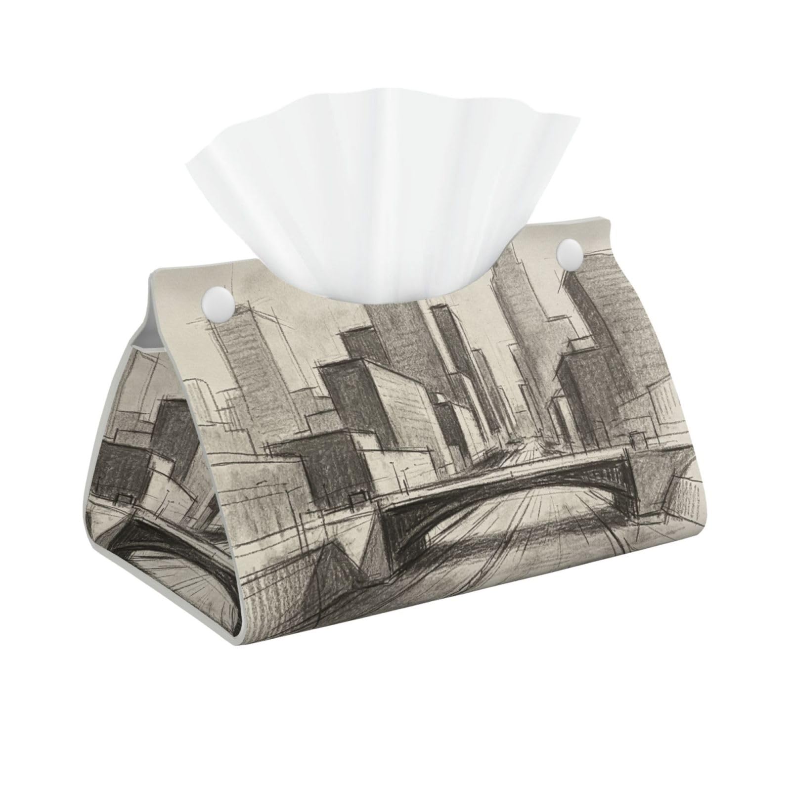 Pencil Sketch Art Long Leather Tissue Box Cover-Waterproof PU Leather Tissue Holder for Bathroom, Decorative Rectangular Tissue Case