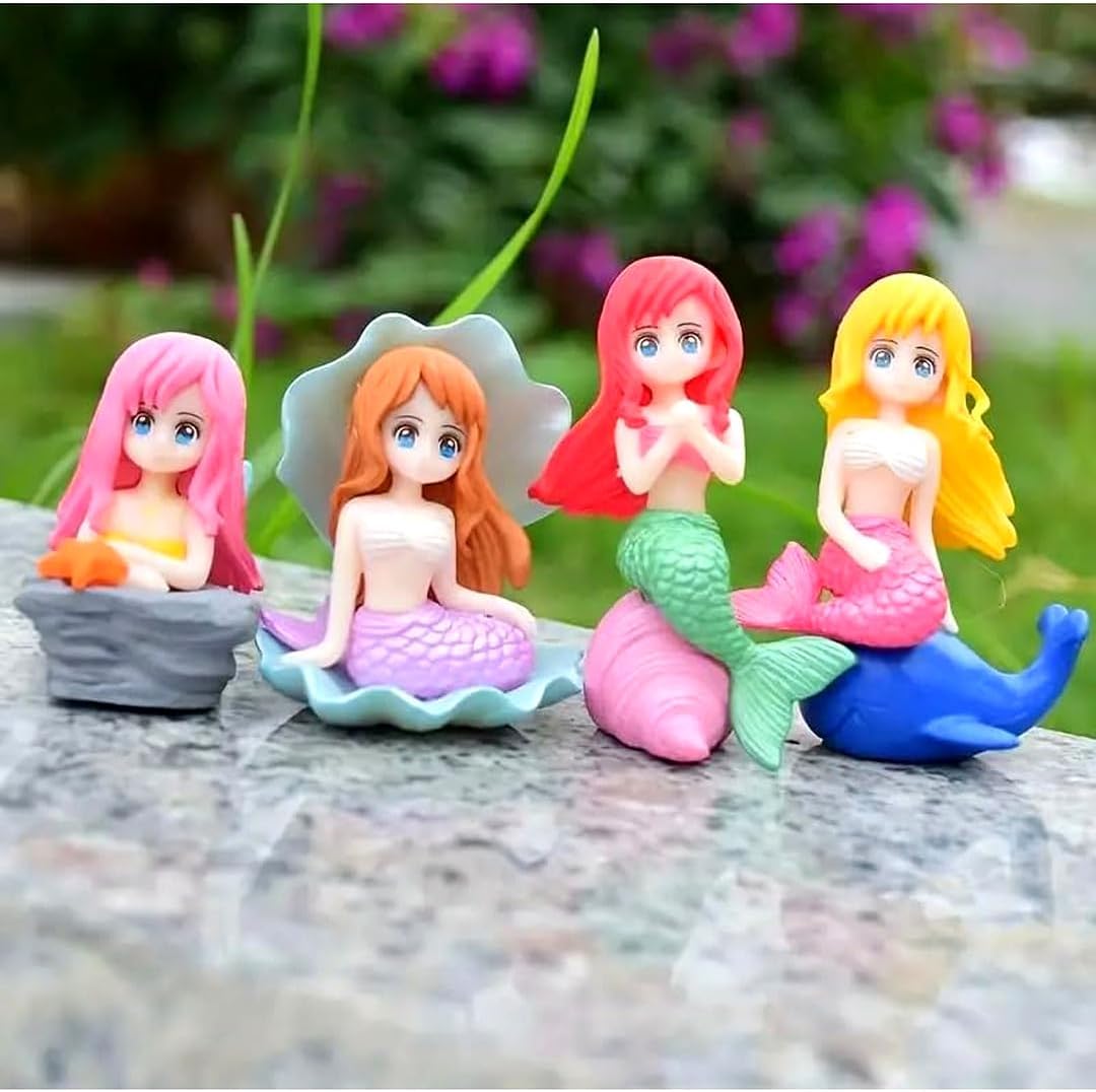 VAYINATOยฎ Miniature Mermaid Cute Resin Toys for Aquarium Fish Tank Decoration and Desk, Terrarium, Cake and Indoor DIY Decorations (4 Pcs Mermaid) By Petzlifeworld