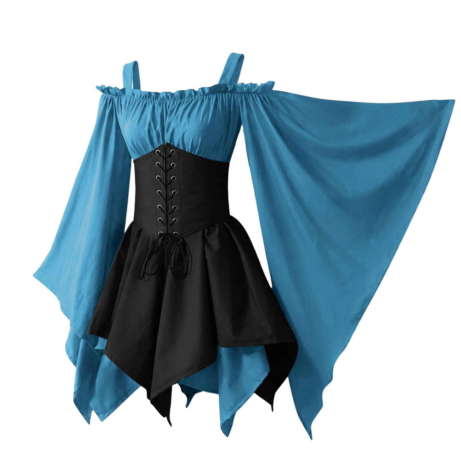 Women Halloween Pirate Dress Off Shoulder Corset Ruffle Gothic Vampire Costume Adult Ladies Funny Pirates Witch Scary Cosplay Outfit UK โ image 1