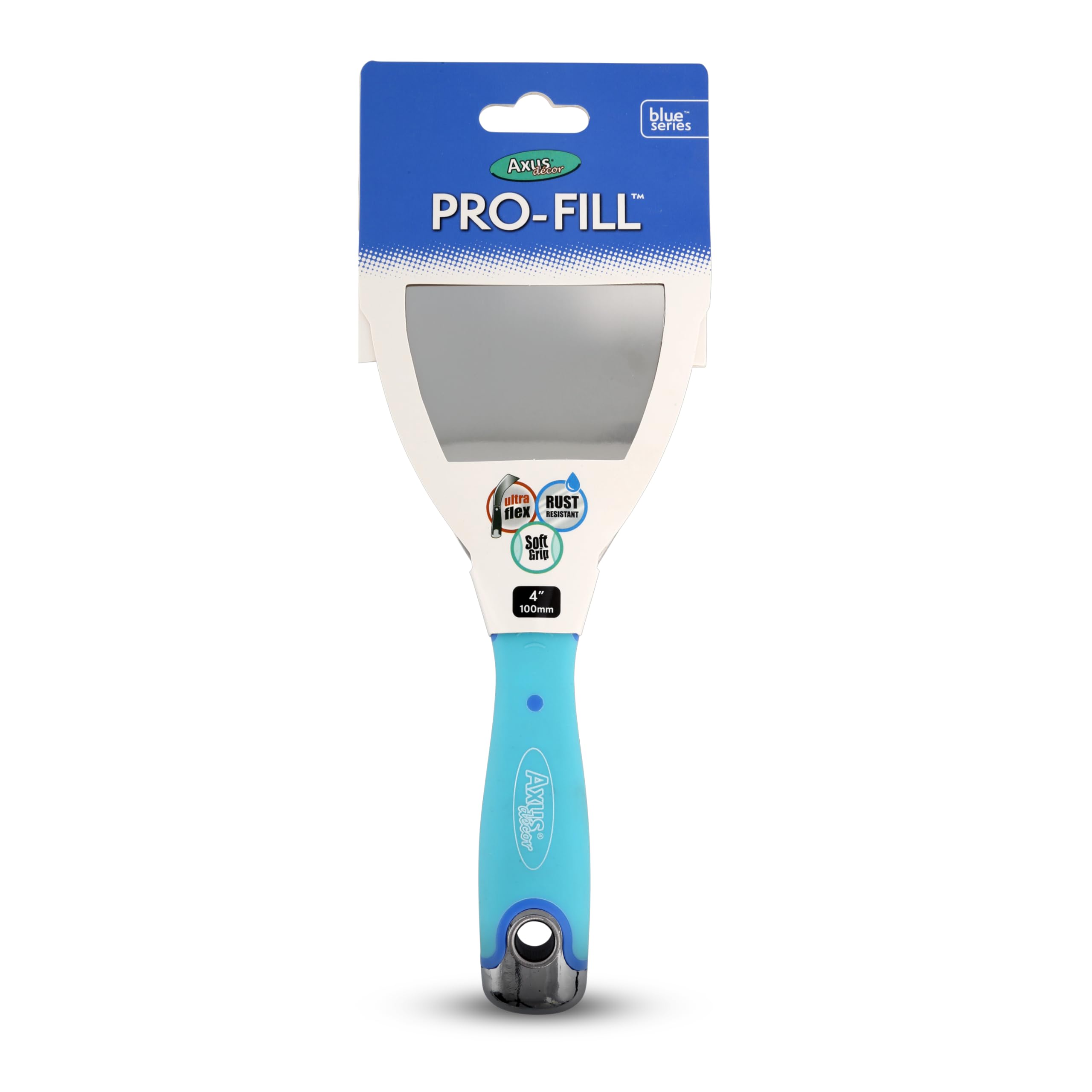 Axus Decor Pro-Fill (Blue Series) Stainless Steel Flexible Filling Knife, Filler Knife - Putty Knife for Professional & DIY Projects - Anti Rust Blade and Rubberized Handle - 4 Inch/ 100mm