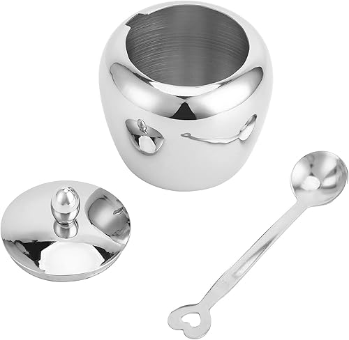 Miniatura 6 de Yosoo Juego de recipientes para condimentos, azucarero de acero inoxidable pulido brillante con cuchara y tapa para almacenar condimentos de sal y