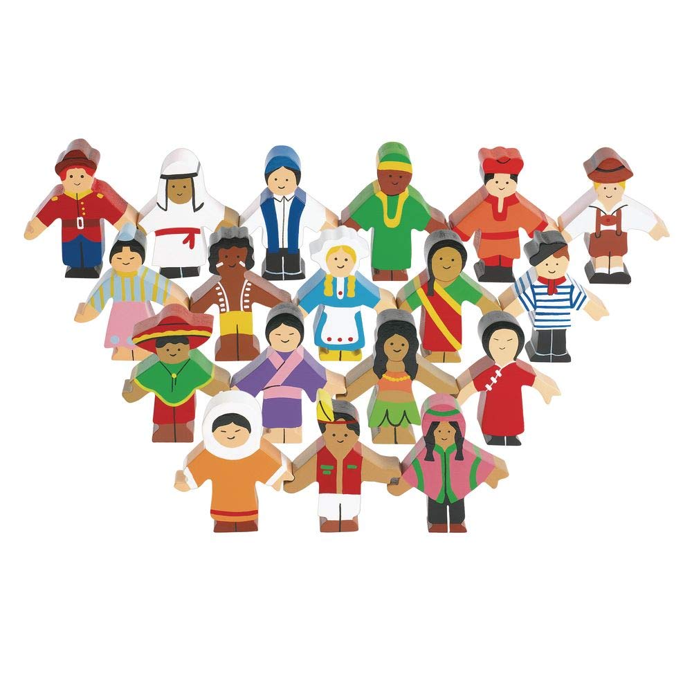 Excellerations 3 inch Multicultural Around The World Block Play People, Set of 18, Social Emotional Learning, Preschool Educational Toys