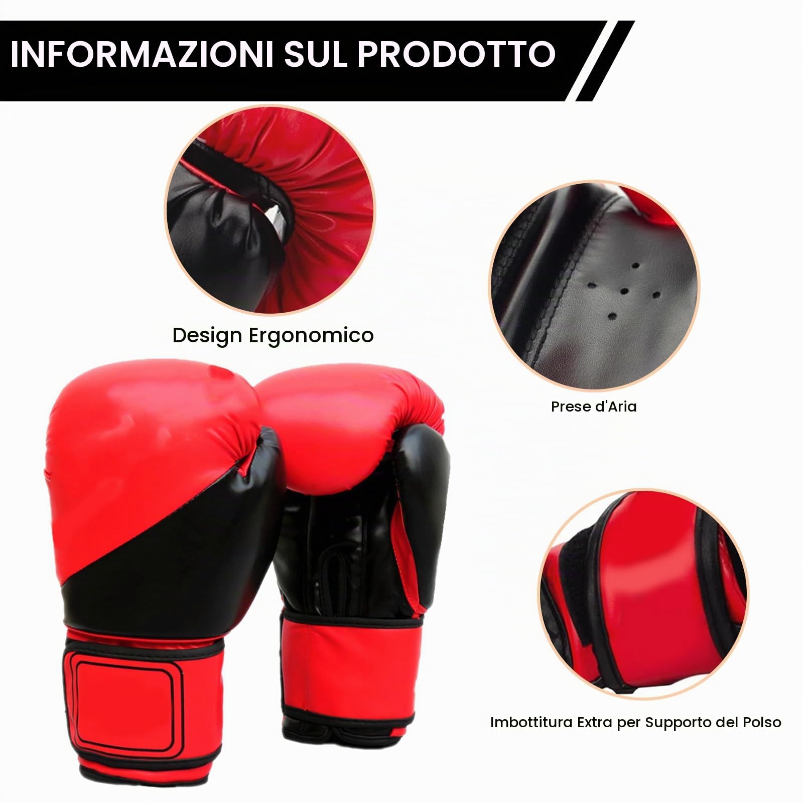 Set Di Allenamento Boxe, 1 Paio Di Guantoni Da Boxe Da 6 Oz E 1 Paio Di Protezione Per Le Mani In Pu
