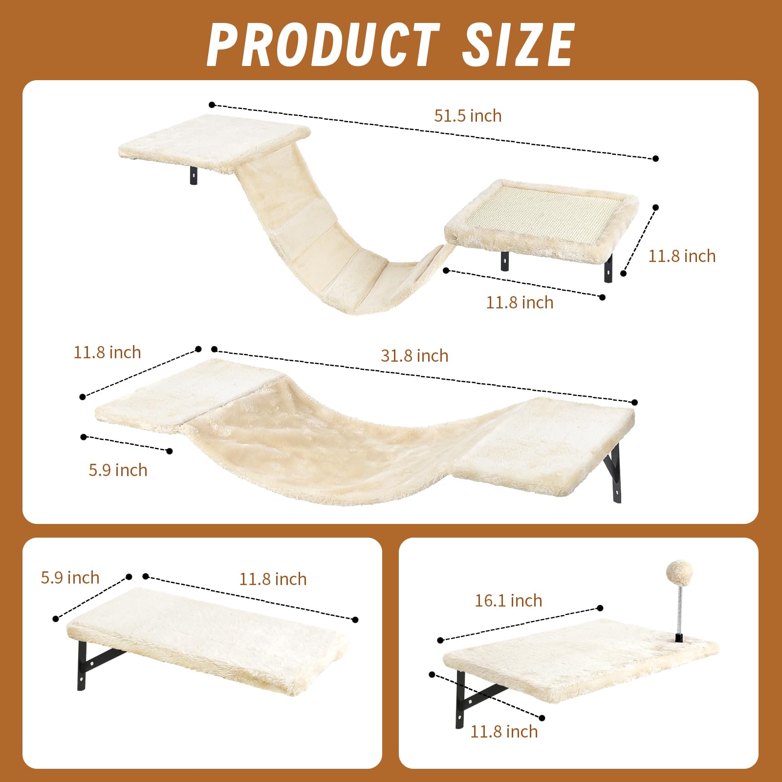 Kattenklimwand, XXL, set met kattentrap, muur, kattenboom, hangmat, kattenbrug, krabplank en krabpaal, kattenwandmeubelset, 6-delige kattenwandelementen voor katten, catwalk (lichtgrijs Kattenklimwand, XXL, set met kattentrap, muur, kattenboom, hangmat, kattenbrug, krabplank en krabpaal, kattenwandmeubelset, 6-delige kattenwandelementen voor katten, catwalk (lichtgrijs