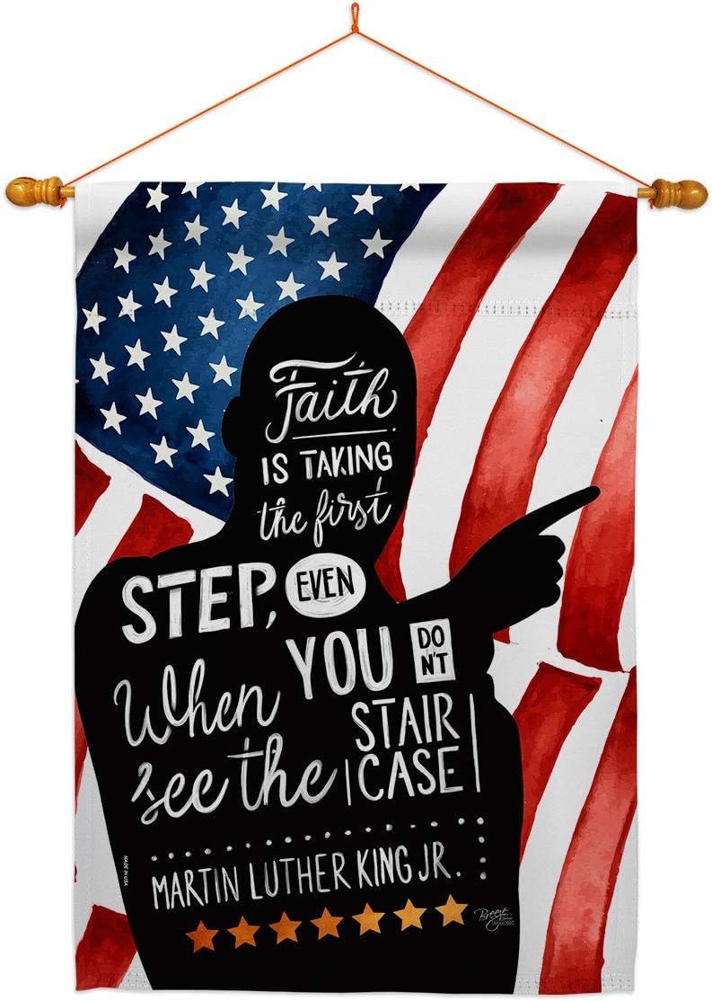Breeze Decor Faith is Taking MLK House Flag Dowel Set Patriotic Martin Luther King Day Civil Right Stars United State American Decoration Banner Small Garden Yard Gift Double-Sided, Made in USA