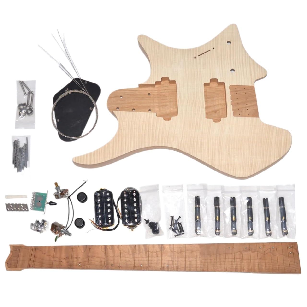 Korpus Gitary 37 Cali DIY 6 Stings Headless Electric Guitar Kit ASH Korpus Z Mahoniu Gryf Klonowy(Style 1)
