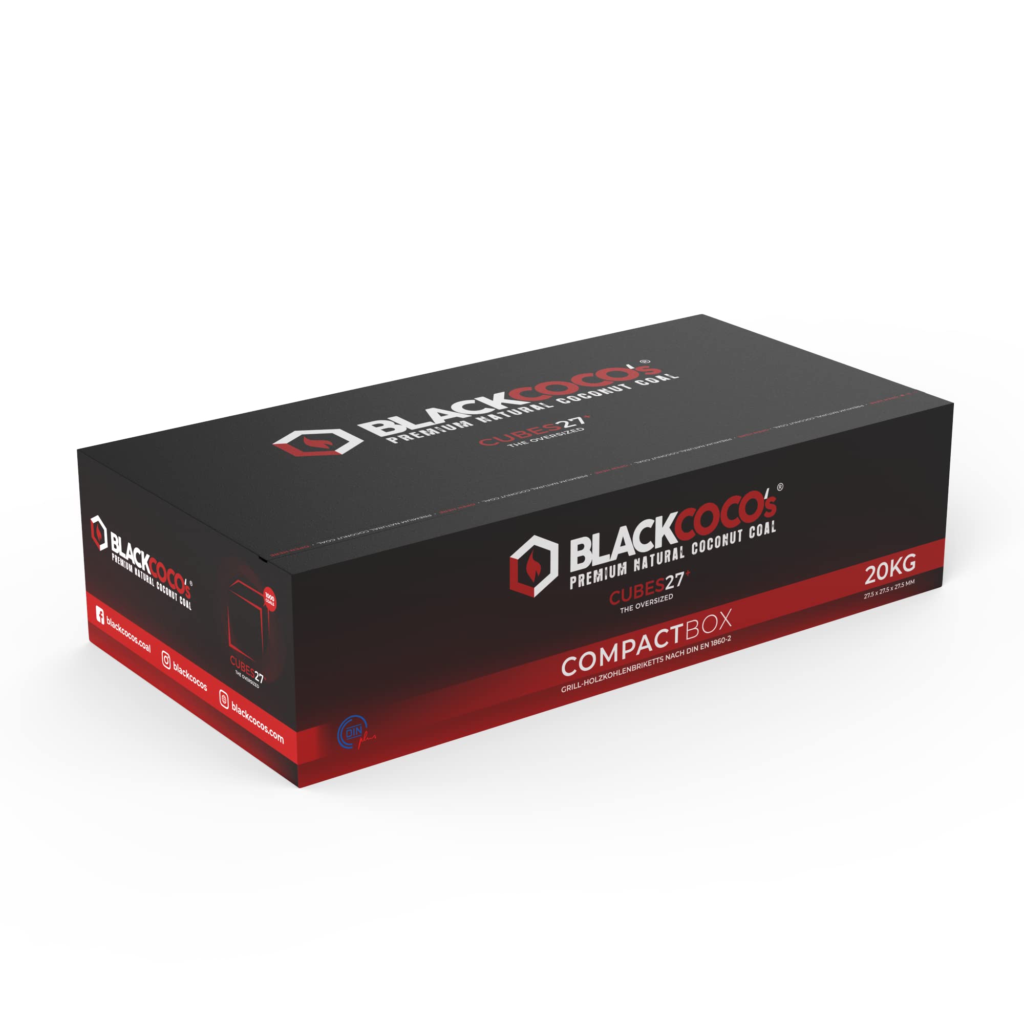 BLACKCOCO’s Shisha Kohle 20 kg – Premium Kokoskohle Naturkohle für Shisha & Grill – Cocos Grillkohle mit Langer Brenndauer – ohne Zusätze - CUBES27+