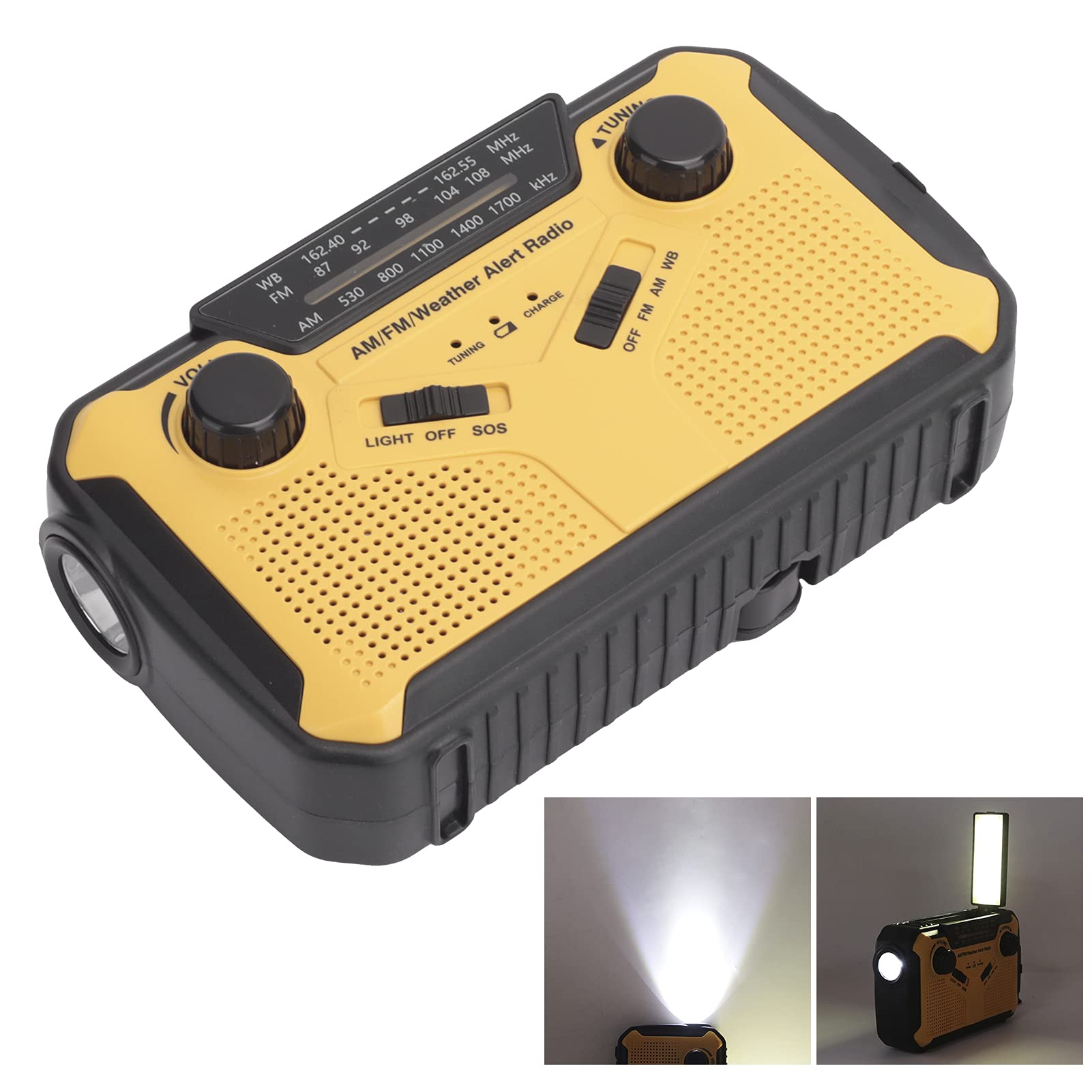 Dpofirs Radio FM AM Extérieure Portable pour SOS, Radio d'urgence Solaire avec Capacité de Batterie Portable 2500MAH, Lampe de Poche LED Lumineuse et Lampe de Lecture, Radio Météo à Manivelle