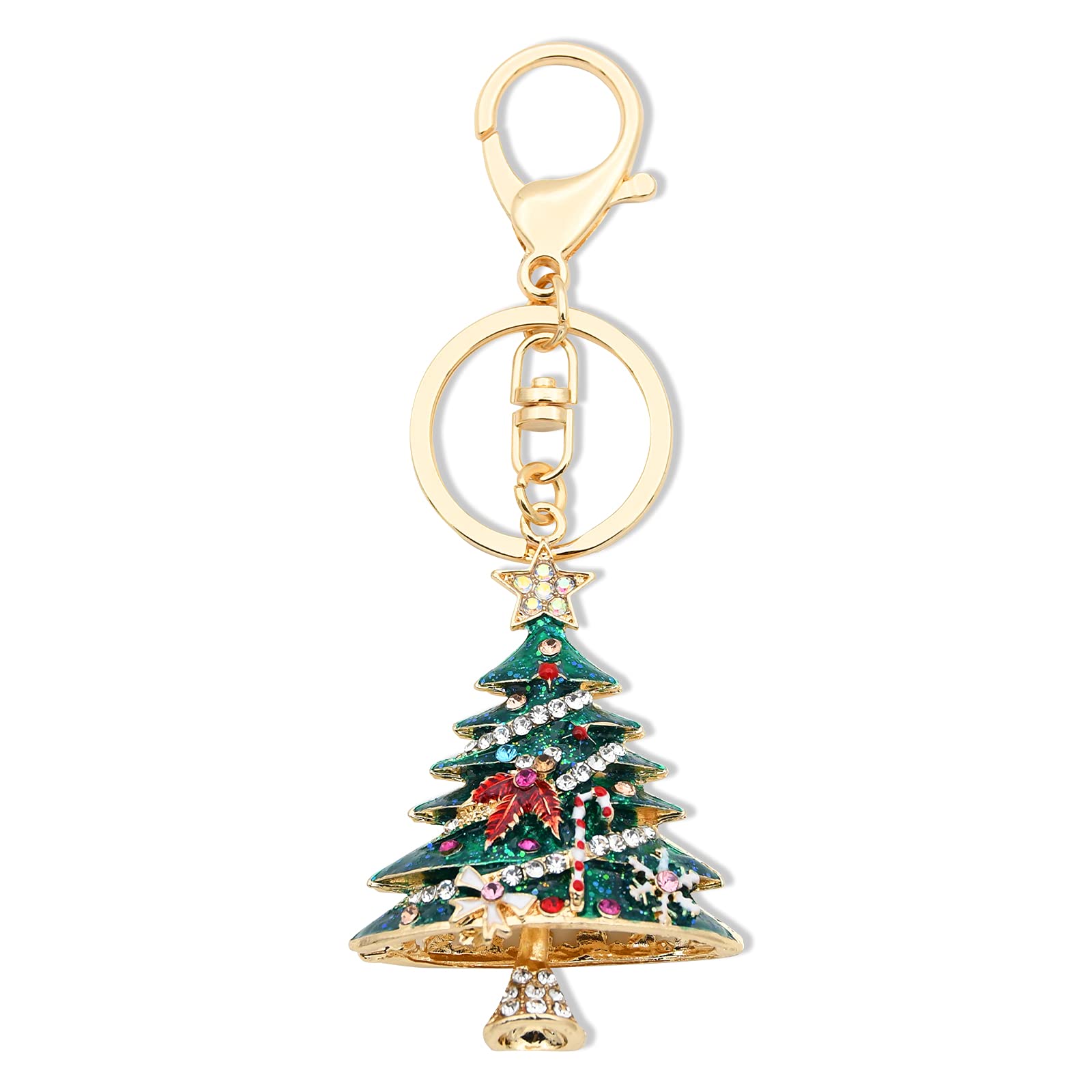 Rhinestone Keychain Christmas Tree Keychain Purse Bag Charm Pendant Keychain Christmas Gift for Girl Woman Lady