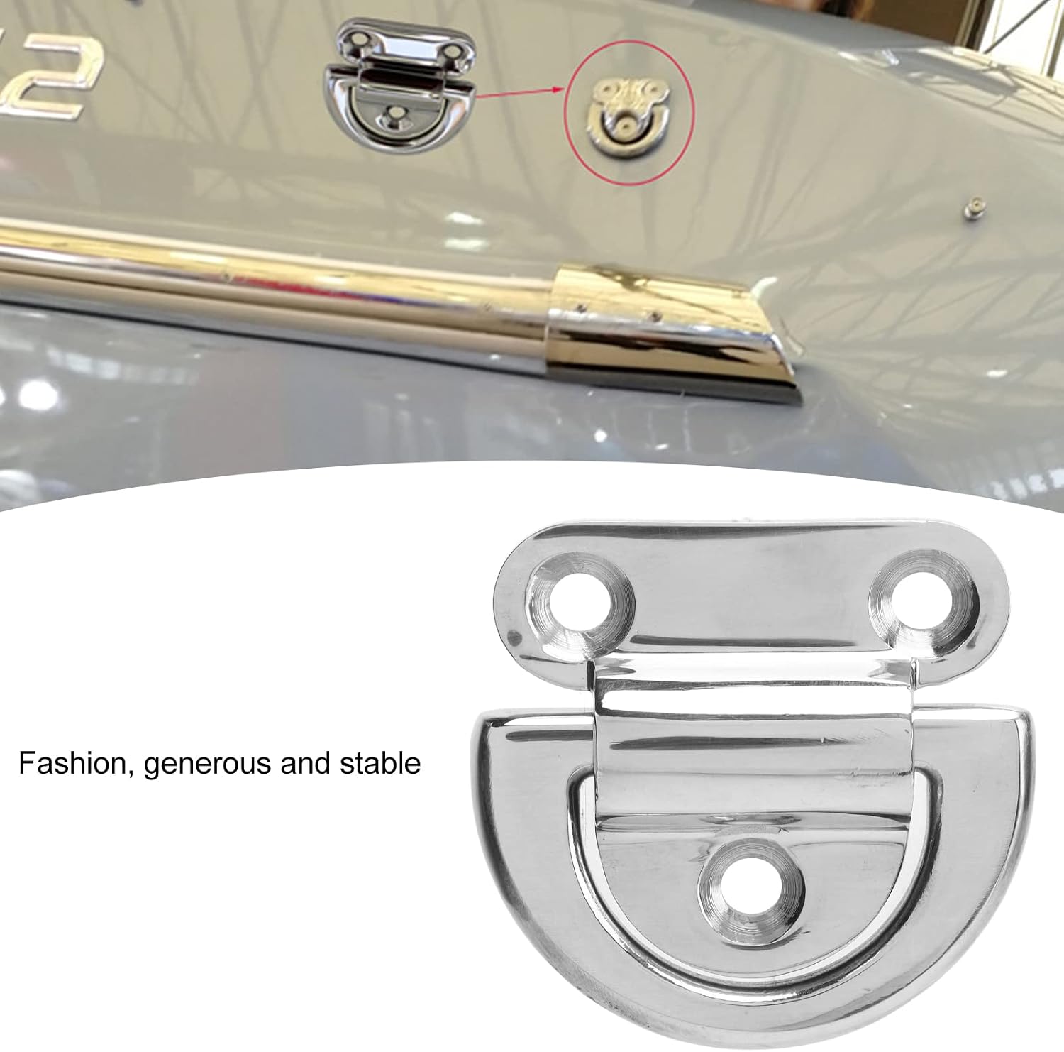 D Shaped Connecting Rings, 4 Sets 316 Stainless Steel Folding Pad Eye Hooks Trailer Tie Down Anchor for Marine Yacht Grounding