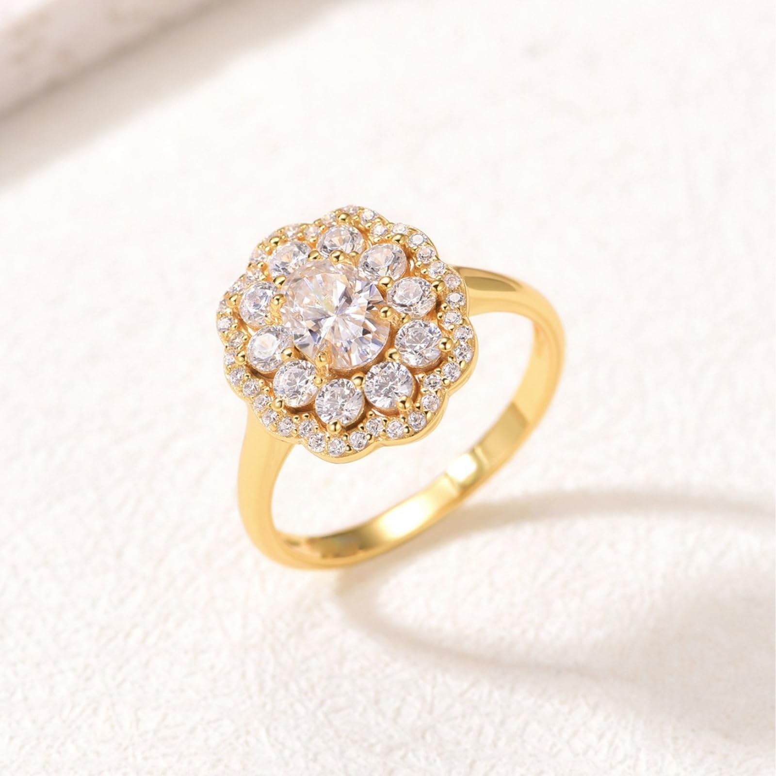 Anillos de compromiso de oro blanco macizo de 9 quilates, 14 quilates y 18 quilates con moissanita, anillo de aniversario de 1 quilate para mujer