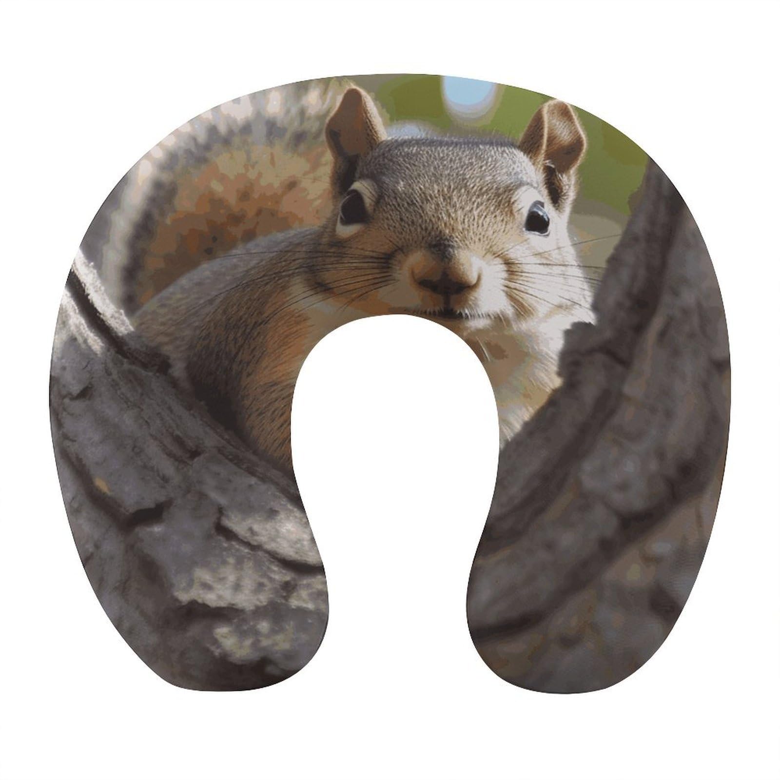 FekiLoot Squirrel in The Tree Travel Pillow U Shaped Neck Pillow Comfortable Memory Foam Pillow Portable Soft Headrest Lightweight Neck and Head Support for Planes Trains Self-Driving Cars