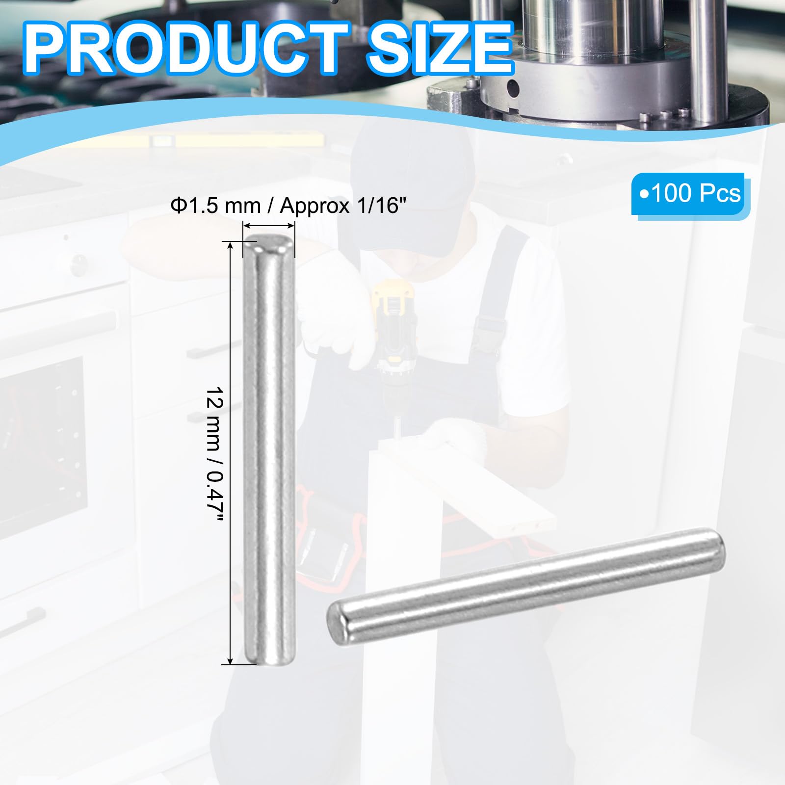 PATIKIL 304 Stainless Steel Dowel Pin 1.5x12 mm (1/16" Dia) - Image 2