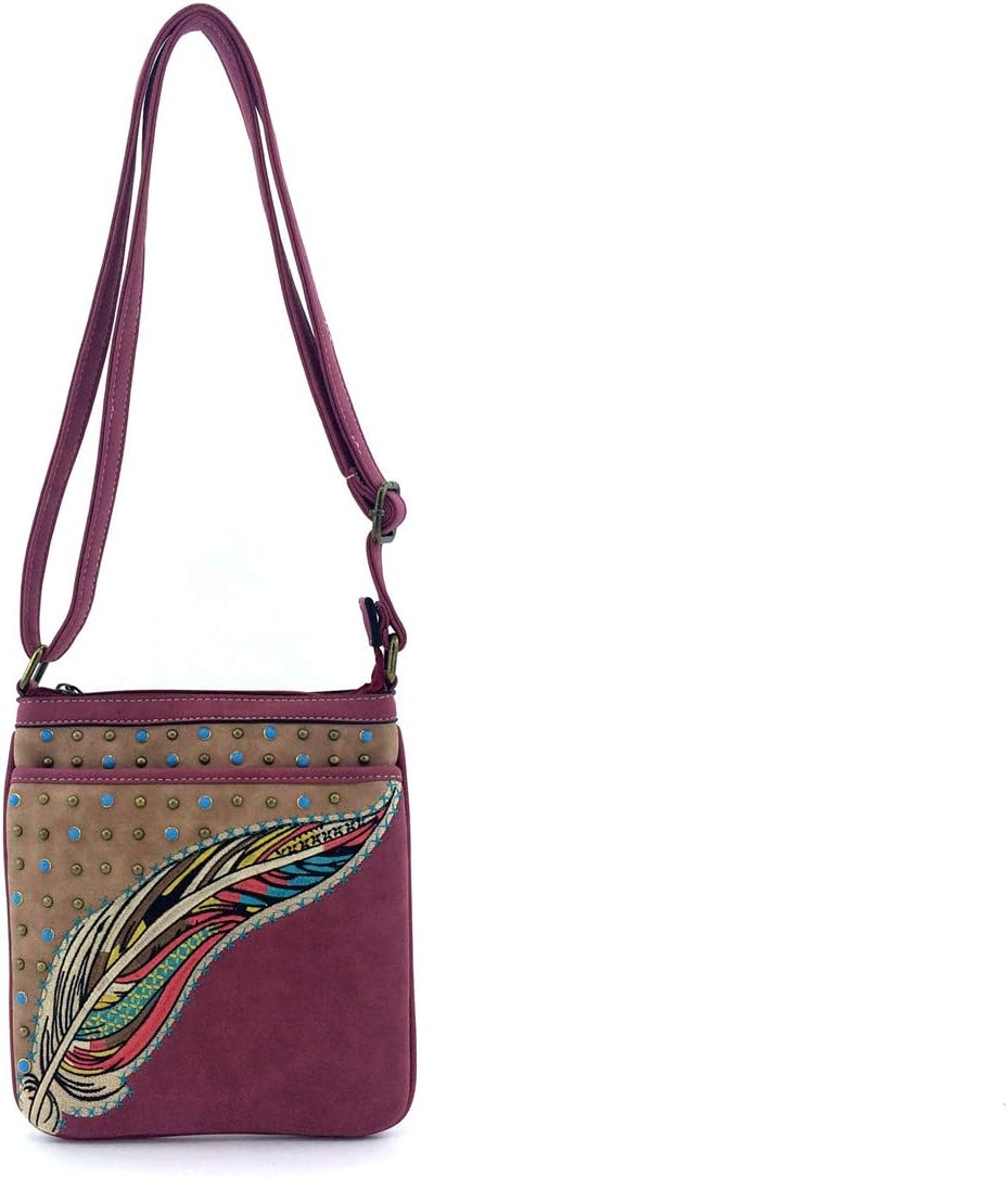 Angie&Allie Cross body women Feather Zipper backside Pocket Studded Western Small Shoulder Bag