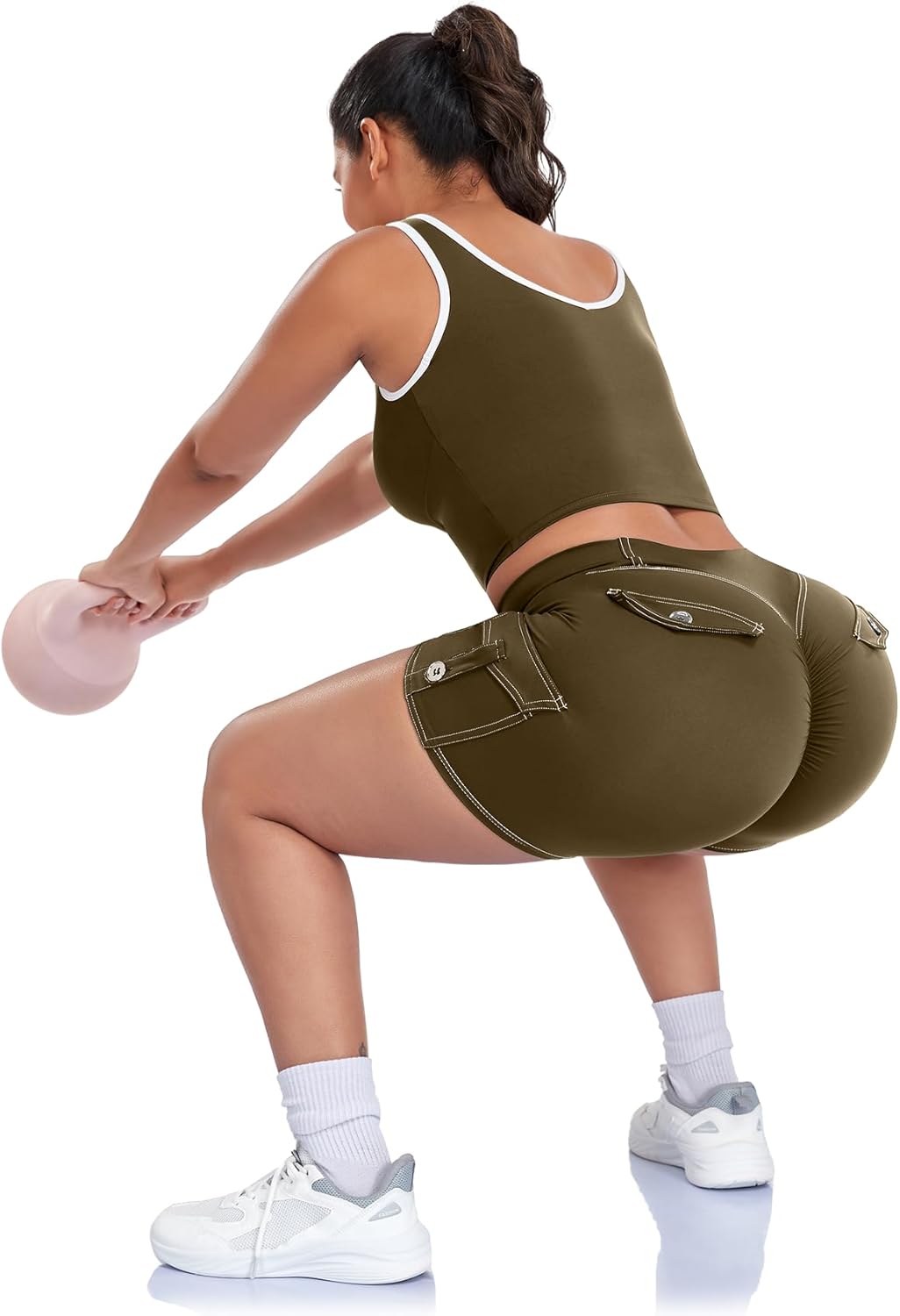 SEASUM Women's 4.5" Booty Lifting Scrunch Shorts One-Sided Cargo Pocket Yoga Denim-Look Bottoms - Image 6