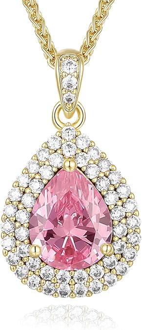 18K Gold Plated Teardrop Birthstone Necklace Valentine s Day Gift with Light-Up Box