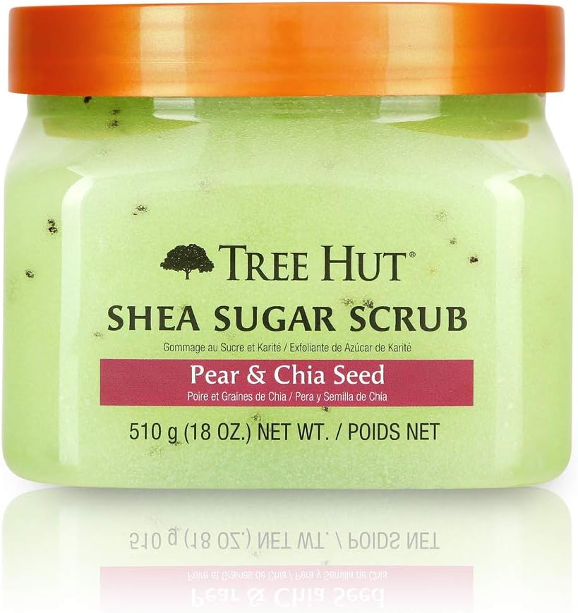 Tree Hut Shea Sugar Scrub Pear & Chia Seed, 18oz, Ultra Hydrating and Exfoliating Scrub for Nourishing Essential Body Care