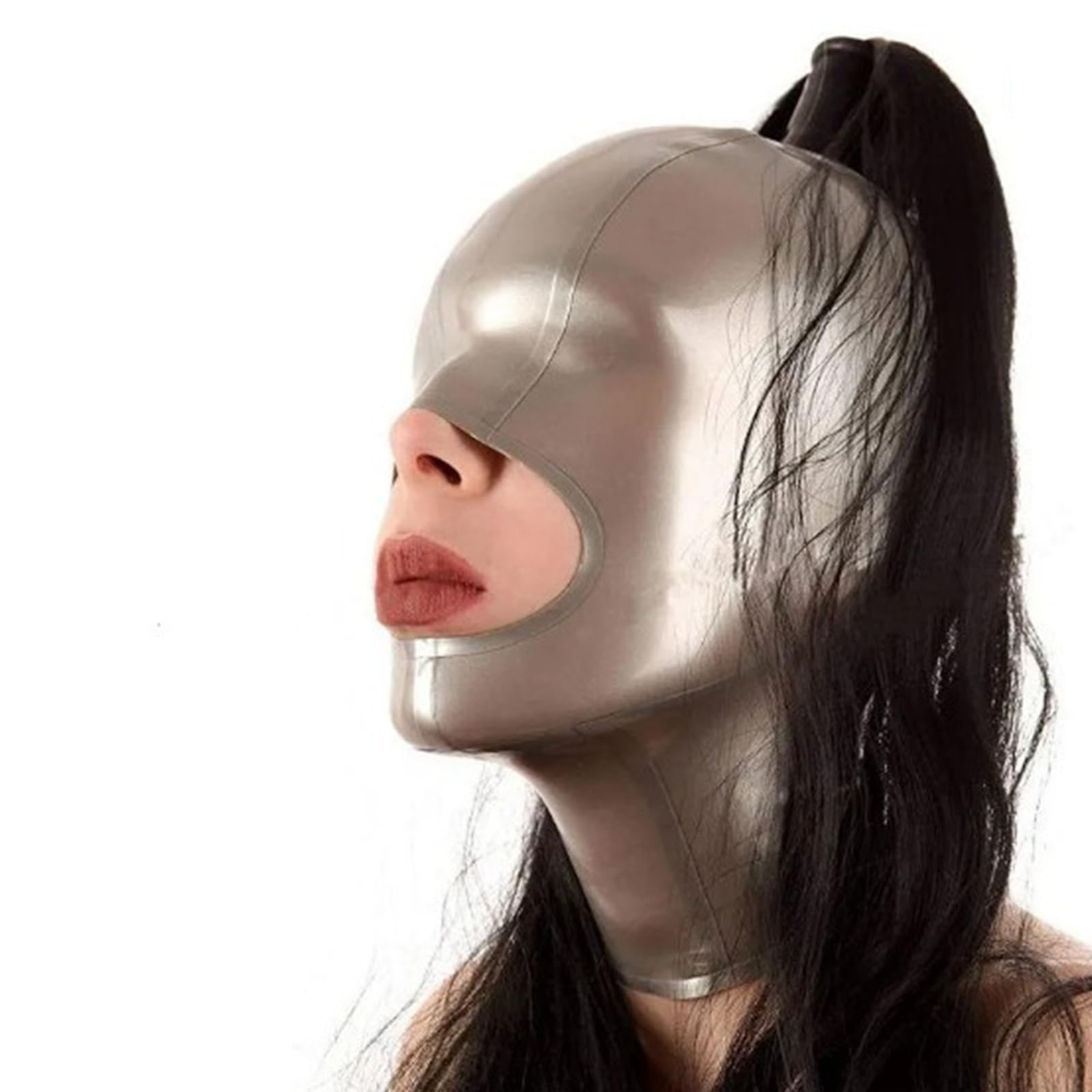 PRLBESL Latex Hood Halloween Full Face Mask with Wig Handmade for Cosplay Costume Headdress Open Mouth(Size:S-63CM)