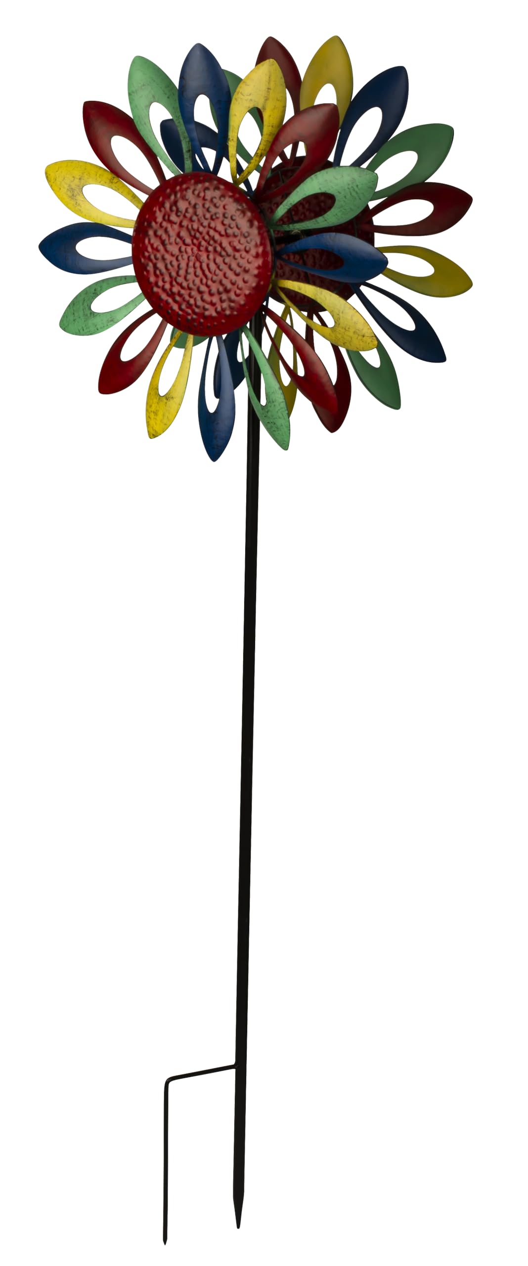 Windrad Windspiel Mehrfarbig aus Metall als Gartenstecker Höhe 183 cm ⌀ 59 cm