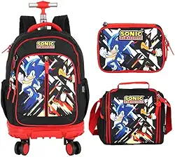 Kit Mochila Rodinha Sonic Lancheira Estojo Box 2026 Vermelha