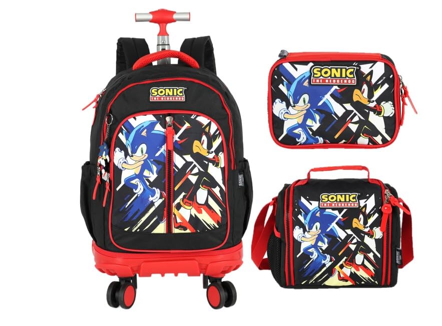 Kit Mochila Rodinha Sonic Lancheira Estojo Box 2026 Vermelha Vermelho