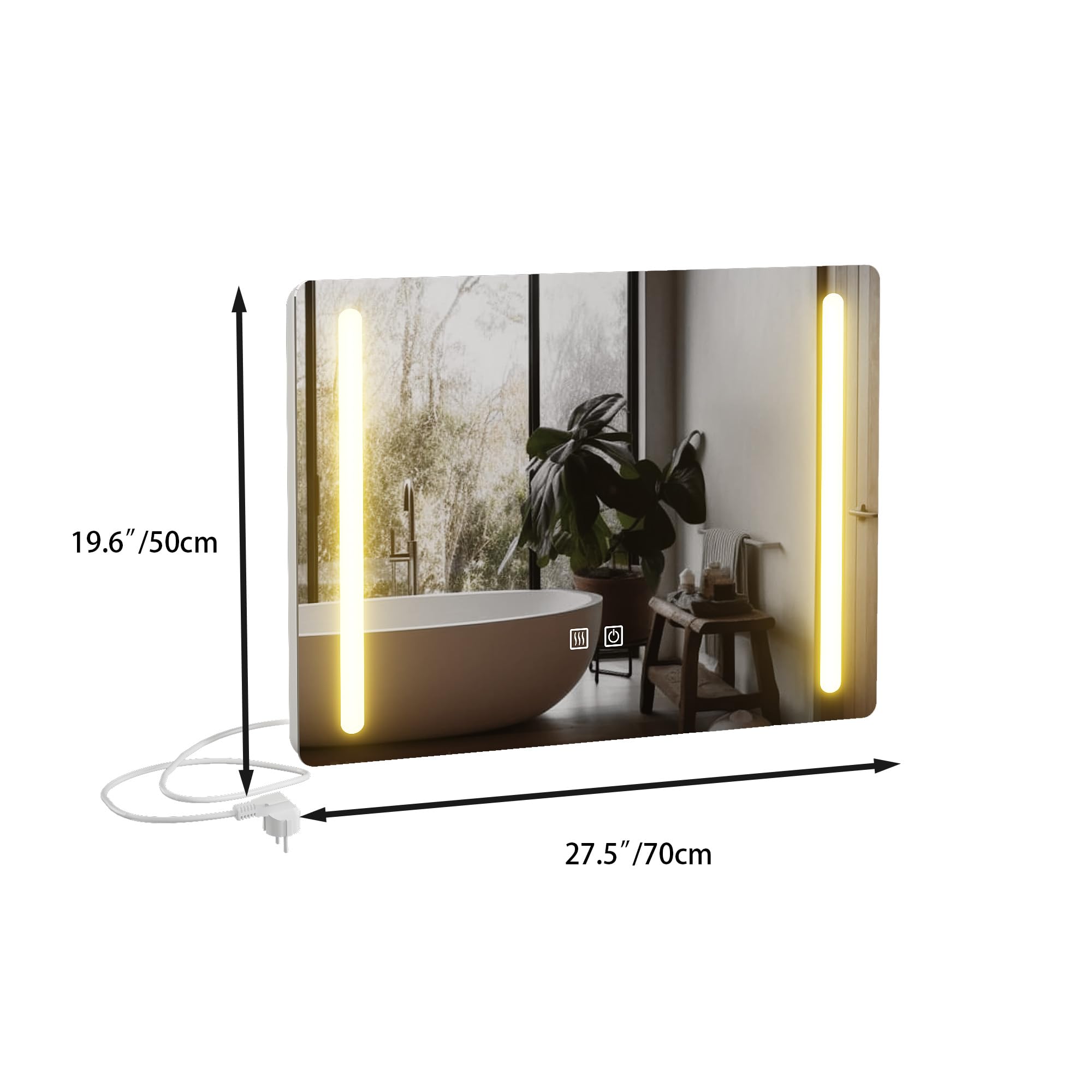 Specchio Bagno con Luce e Antiappannamento 70x50 cm Rettangolare Specchi da Parete per Bagno con led illuminato Regolabile in 3 colori (Spina standard-EU)