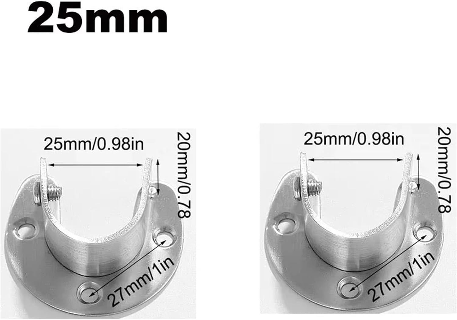 Curtain Rod Bracket 20Pcs Stainless Steel Flange Seat Wardrobe Hanger Rod Fixing Hardware Accessories Curtain Rod Tube Hook for Wall Mounts(25mm 2pc)