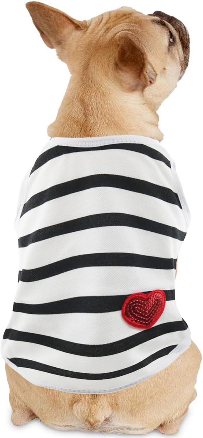 Dog Shirts for Small Dogs Summer Basic T-Shirt Striped Puppy Clothes Sequins Love Heart Sweatshirt Soft Cotton Short Sleeve Tee Shirt Pet Girl Boy Clothing Pullover Chihuahua Apparel