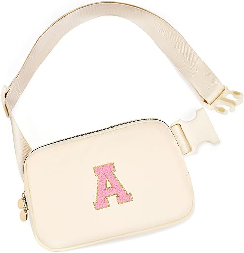 mibasies Initial Fanny Pack for Girls, Birthday Gifts for 4 5 6 7 8 9 10 11 12 13 Teen Girl - Cute Personalized Trend Stuff - Cream A