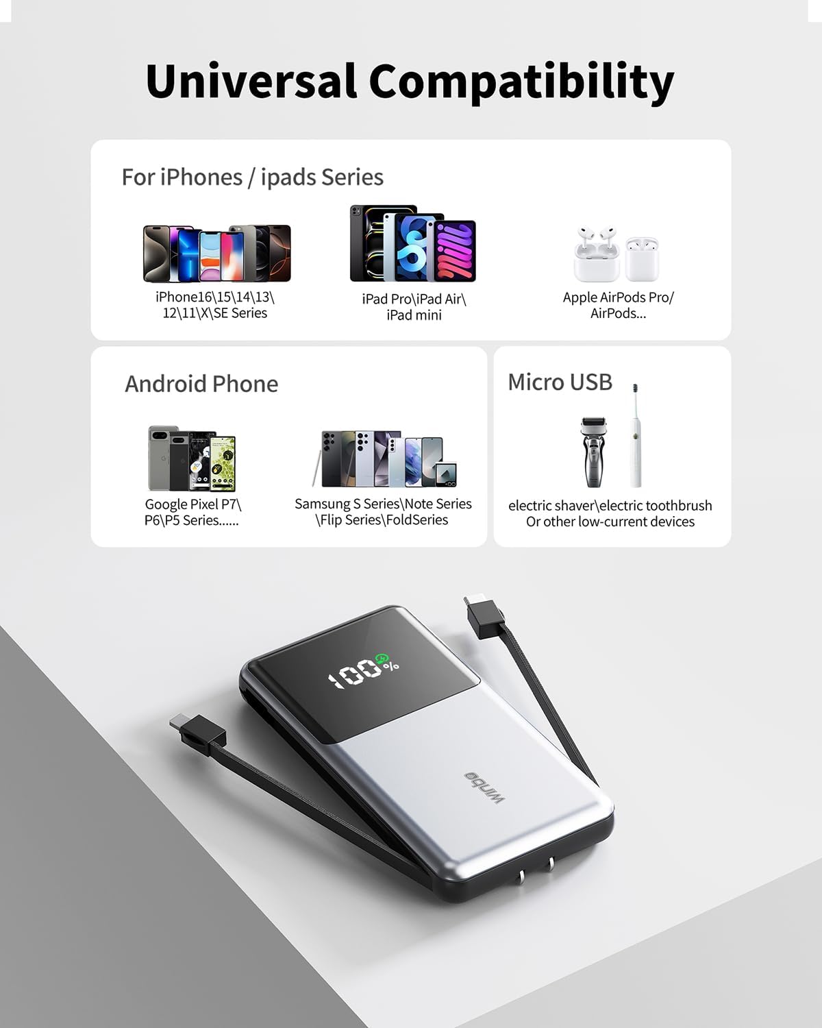 Portable Charger, with Built in Cables 10000mAh Power Bank with Wall Plug, Travel Essential Fast Charging Battery Pack for iPhone 17 16 15 14 etc thumbnail