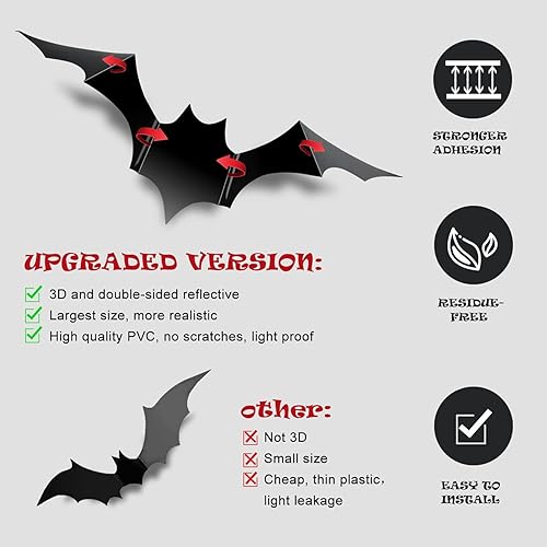 Miniatura 2 de Decoraciones de Halloween murciélagos 3D más grandes 60 unidades decoración de murciélagos de Halloween para interiores y exteriores decoración de