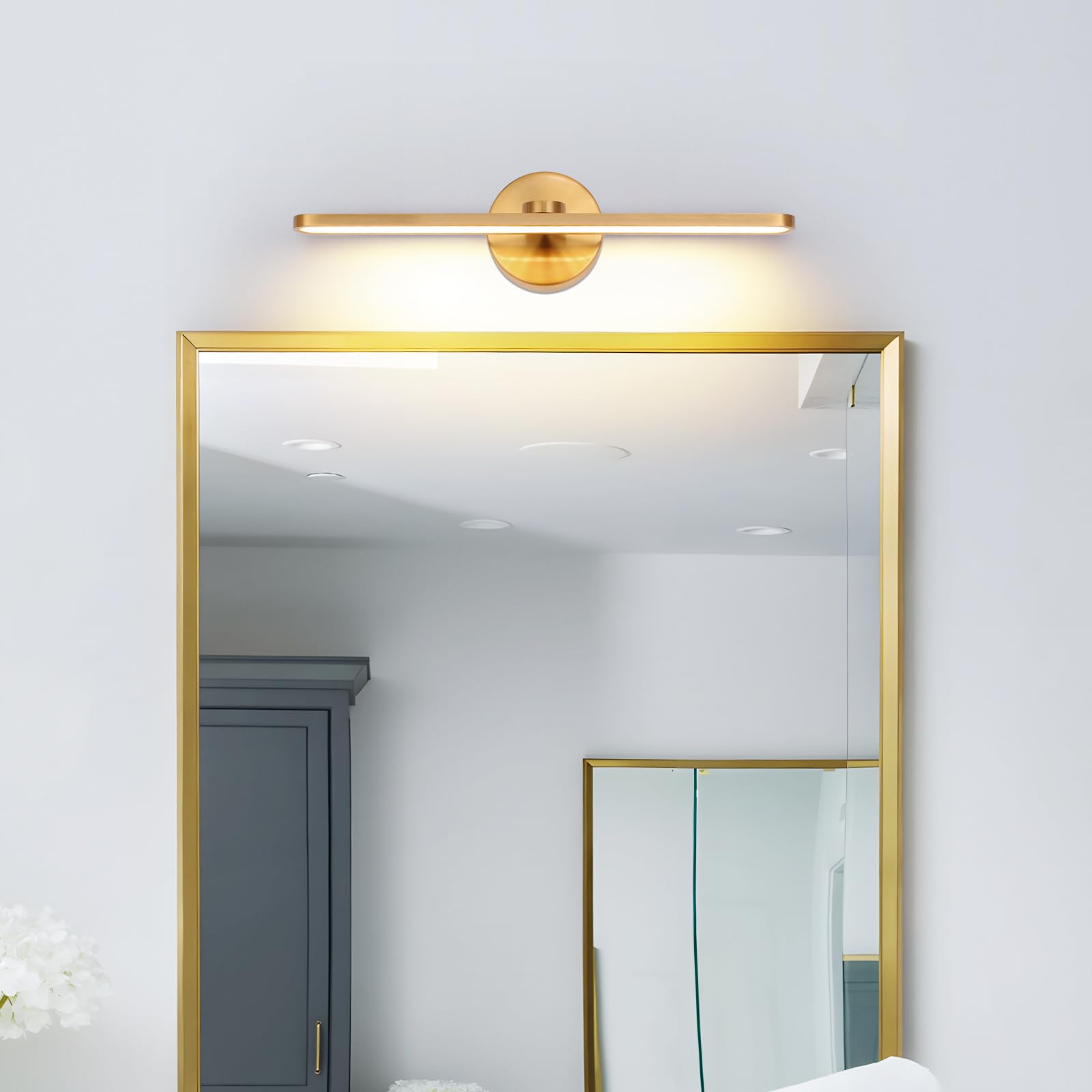 LED Spiegelleuchte Bad Wandleuchte Badezimmer Wandlampe Badlampe Wand 40cm, 12W Modern Bilderleuchte 3000K Spiegelbeleuchtung Messing Spiegellampen für Keller Küche Badschrank
