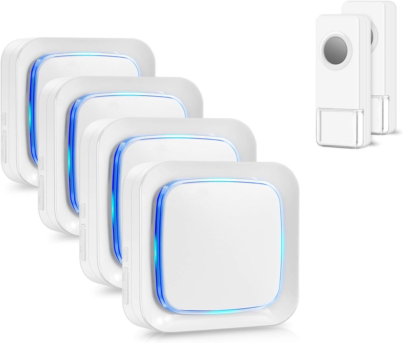 Coolqiya Wireless Doorbell Kit, Coolqiya Door Bell Chime with 2 Waterproof Transmitters and 4 Plug-in Receivers for Home 58 Ringtones