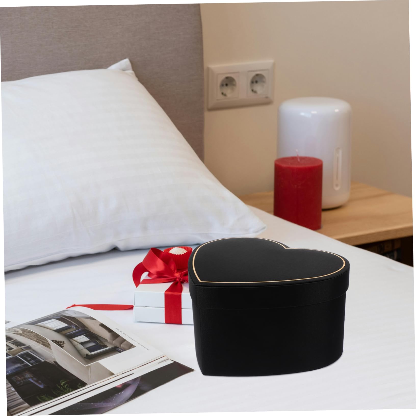 DEARMAMY Herzförmige Geschenkbox Schwarz aus Stoff für Geschenkverpackungen und Geschenkkartons bei Abschlussfest und Party als Elegante Schachtel Geschenkbox