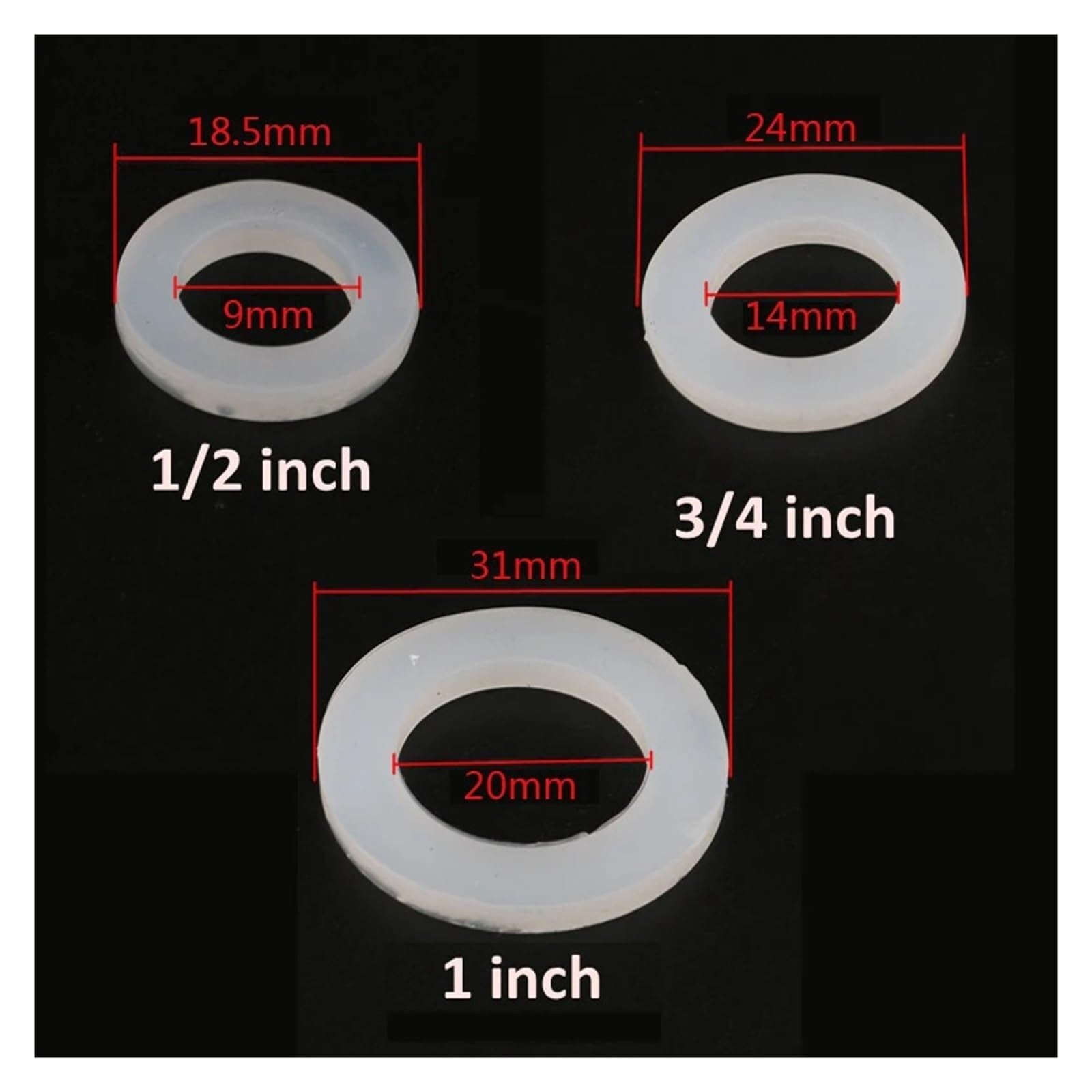 20 sztuk 1/2 "3/4" 1 "kauczuk silikonowy płaska uszczelka O-ring pierścień podkładkowy hydraulika kran podkładka pierścień uszczelniający,Niezawodny Materiał(1I2 inch)