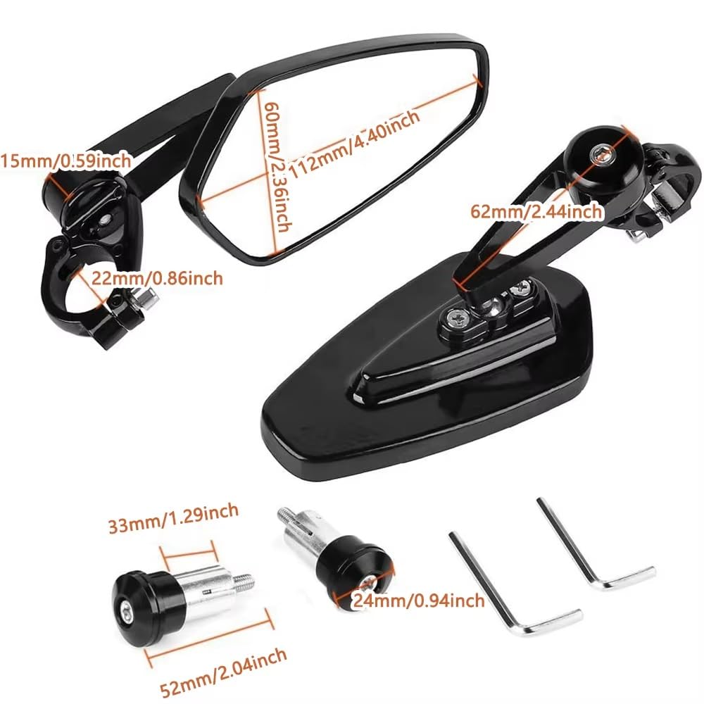 Retroviseur Moto Rétroviseurs En Plastique Pour Motos Sportives Motos De Route Et Choppers (1 Paire) * Accessoires Inclus Rétroviseurs de Moto