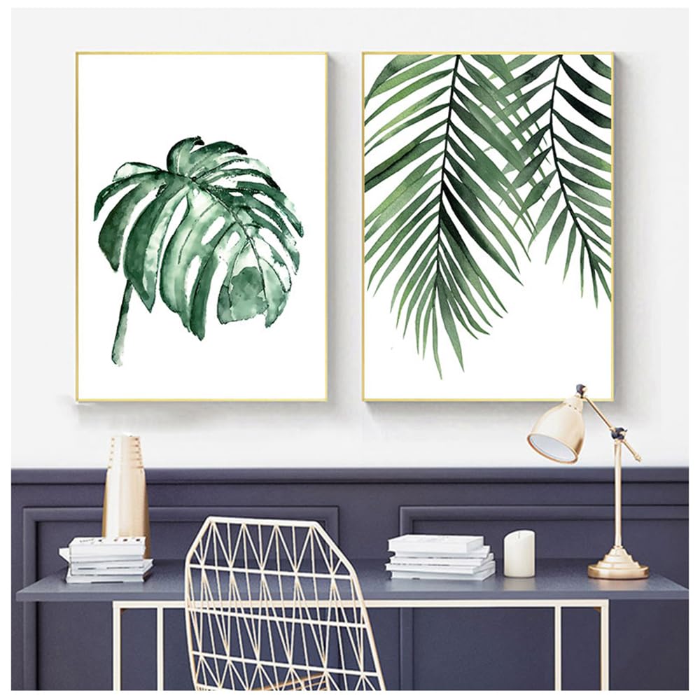 WUHBCZ Art Decor,Nordic Art Tropical Plants Poster Green Plant Leaves Picture Wall Art Canvas Paintings Bedroom Kitchen Office Home Decoration Artwork-30 * 50cm*2PCS (No Frame)