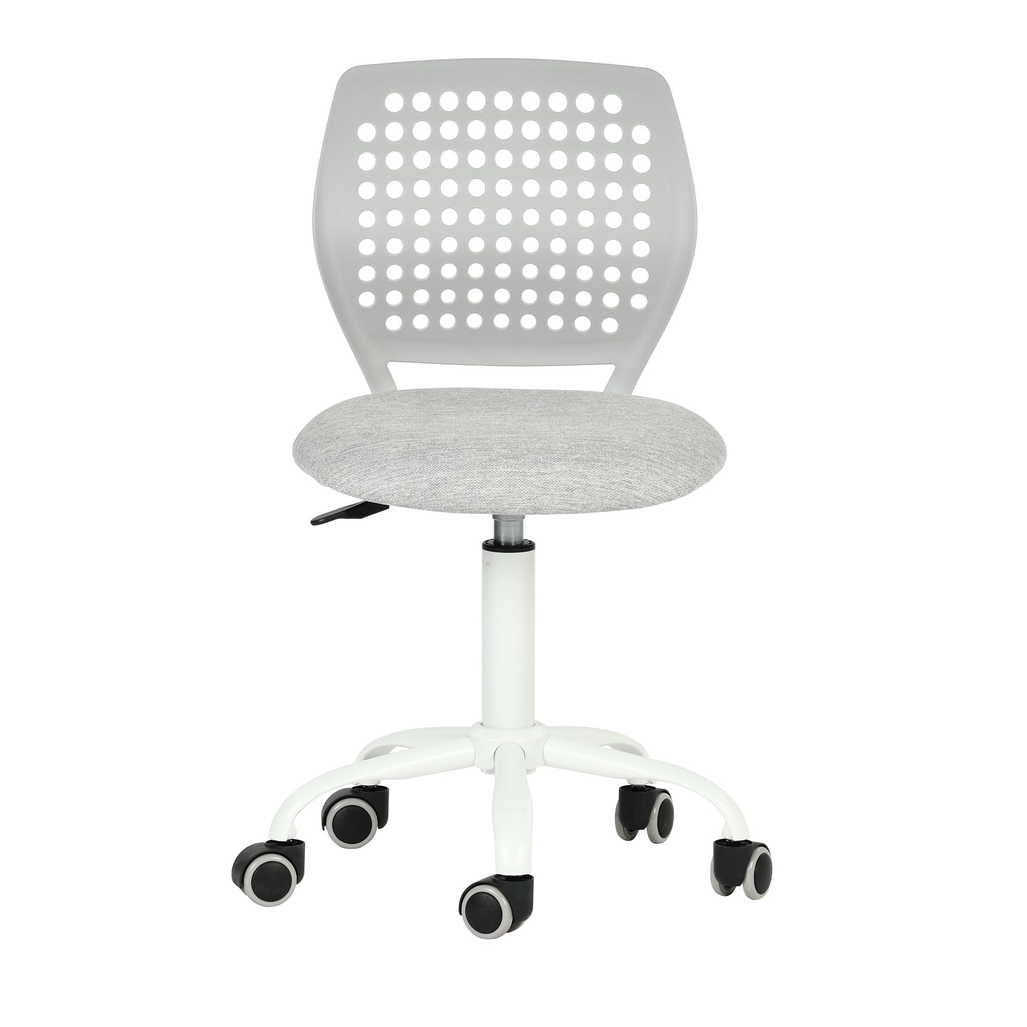 FurnitureR Chaise Gamer Compacte, Siège Pivotant Coloré pour Enfants, Ergonomique Réglable, Dossier Respirant à Motif à Pois, Pivotant à 360°, Base Métal Blanche à 5 Griffes, Morandi Gris