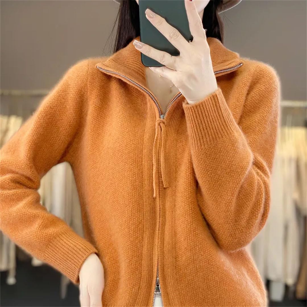 Alloaone Cardigan da Donna con Colletto alla Coreana in Lana con Cerniera, Maglione A Maniche Lunghe in Cashmere Lavorato A Maglia
