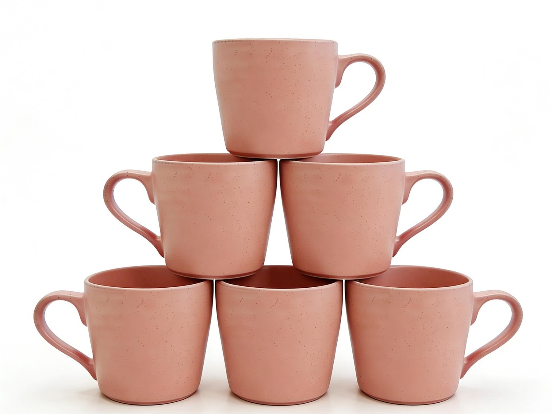 simpa 6PC Pink Ribbed Speckled Stoneware Mugs 500ml