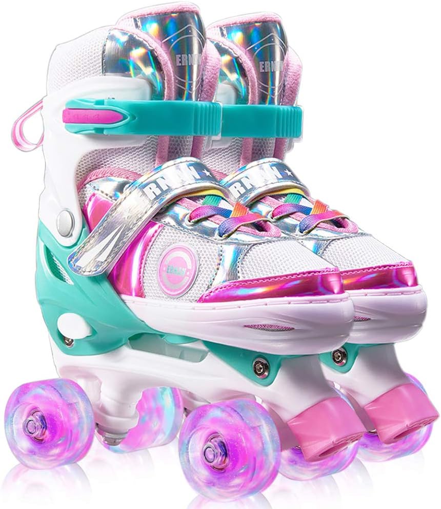 Kids Adjustable Roller Skates for Girls Boys, All 8 Wheels Illuminating