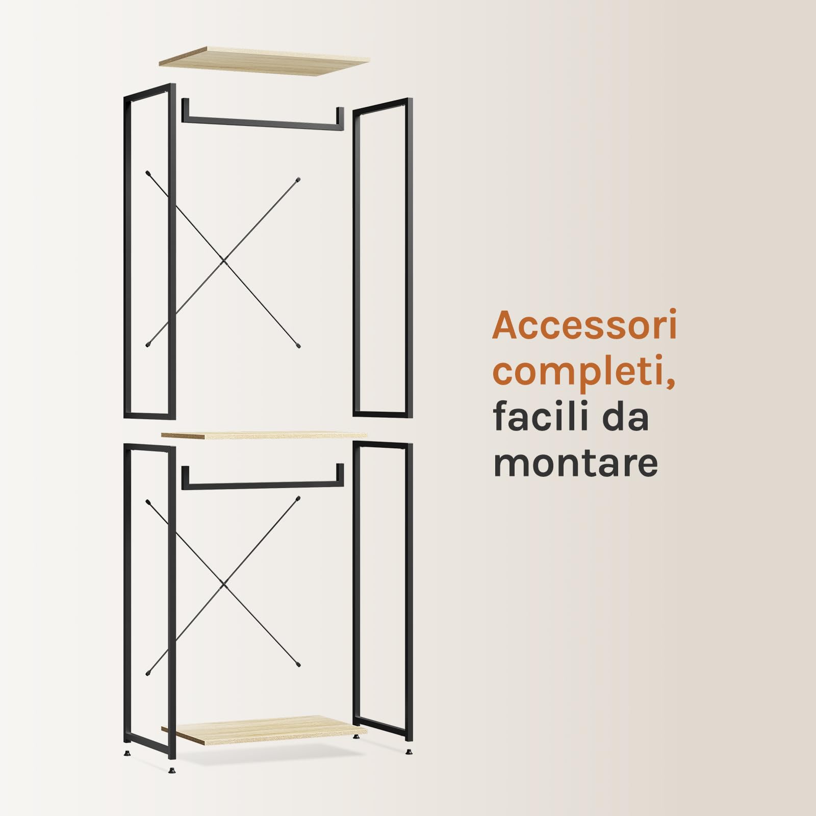 WOLTU Stand Appendiabiti in Legno Attaccapanni Guardaroba per Cameretta Scaffale Porta Abiti 60x40x213 cm